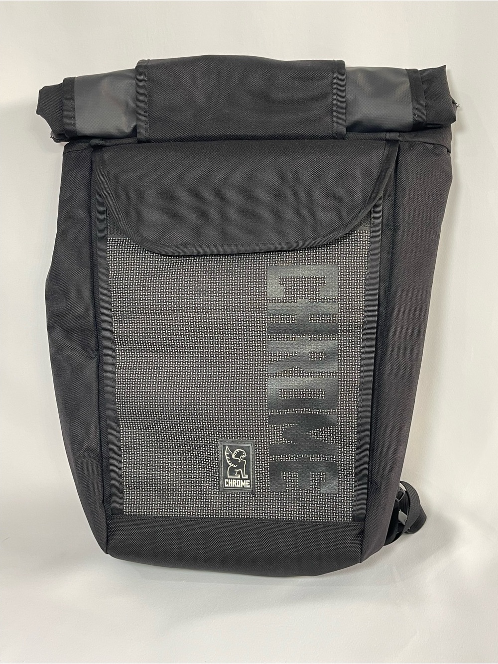 Chrome Industries Bravo black roll-top backpack commuter bag buckle clasp nylon
